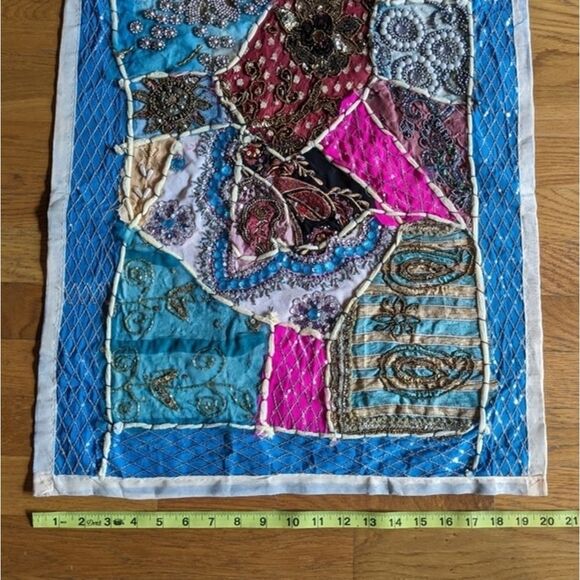 Handmade Bohemian Patchwork Wall Hanging Tapestry Beaded Embroidered Decor‎ - Picture 7 of 13